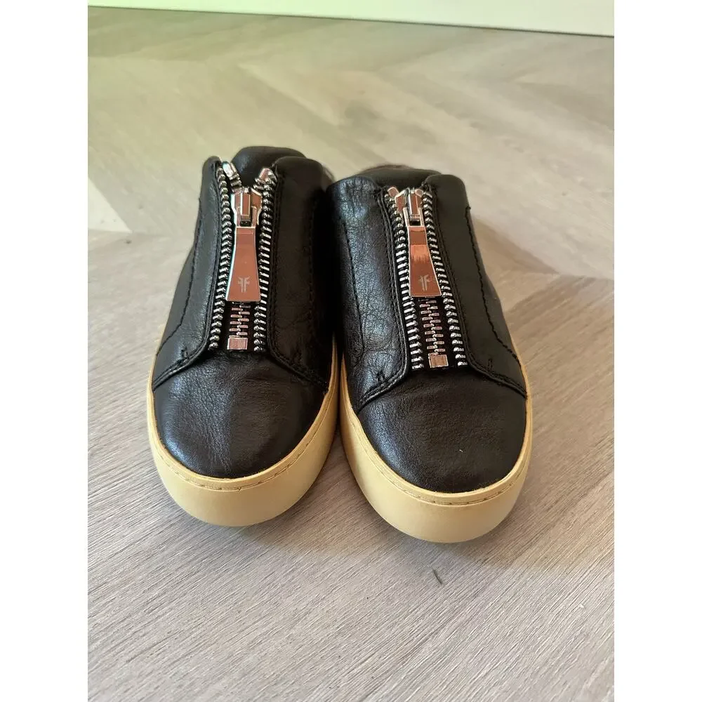 Frye Zipper Zip Lena Leather Mule Sneakers Black Slip On Shoes Slides Women's 6